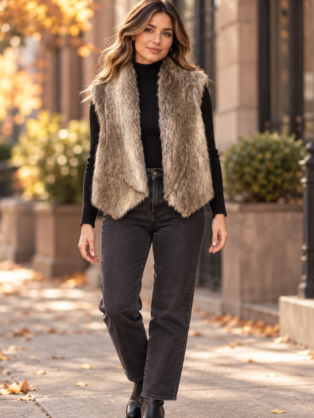JACK by BB Dakota Dwight Faux Fur Waterfall Vest Taupe Small